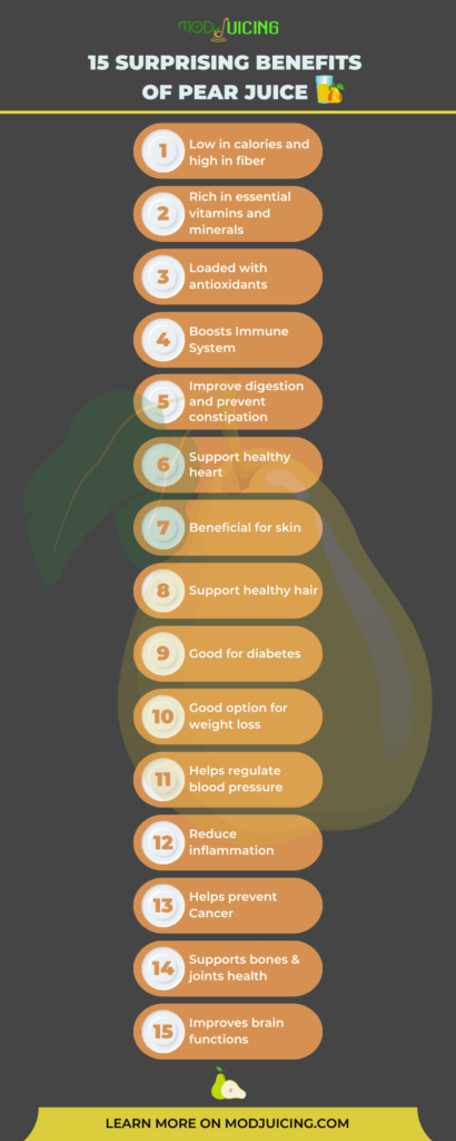 List of 15 benefits of pear juice
